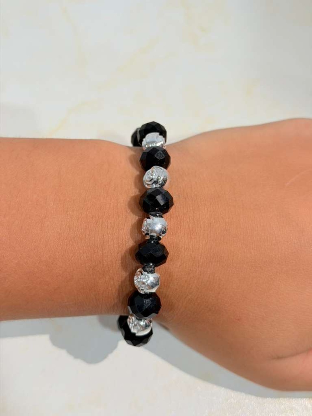 Black and Silver Faceted Bead Bracelet - Women's Jewelry